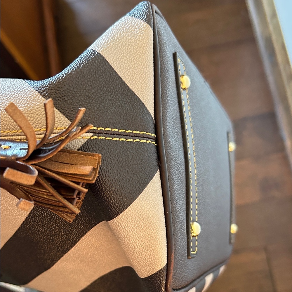 Dooney & Bourke Tan and Brown Chevron Tote - Picture 8 of 15